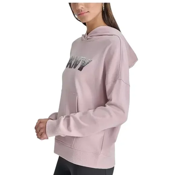 DKNY Sport Women's Sequin Pullover Fleece Hoodie ALLURE NWT SIZE L - Picture 3 of 12